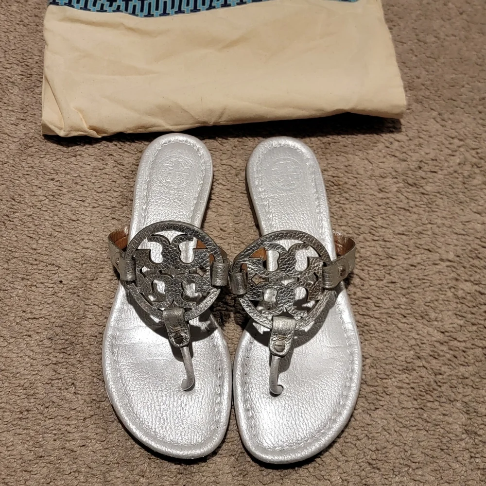 Tory Burch Miller Sandals Metallic Silver Size 9.5